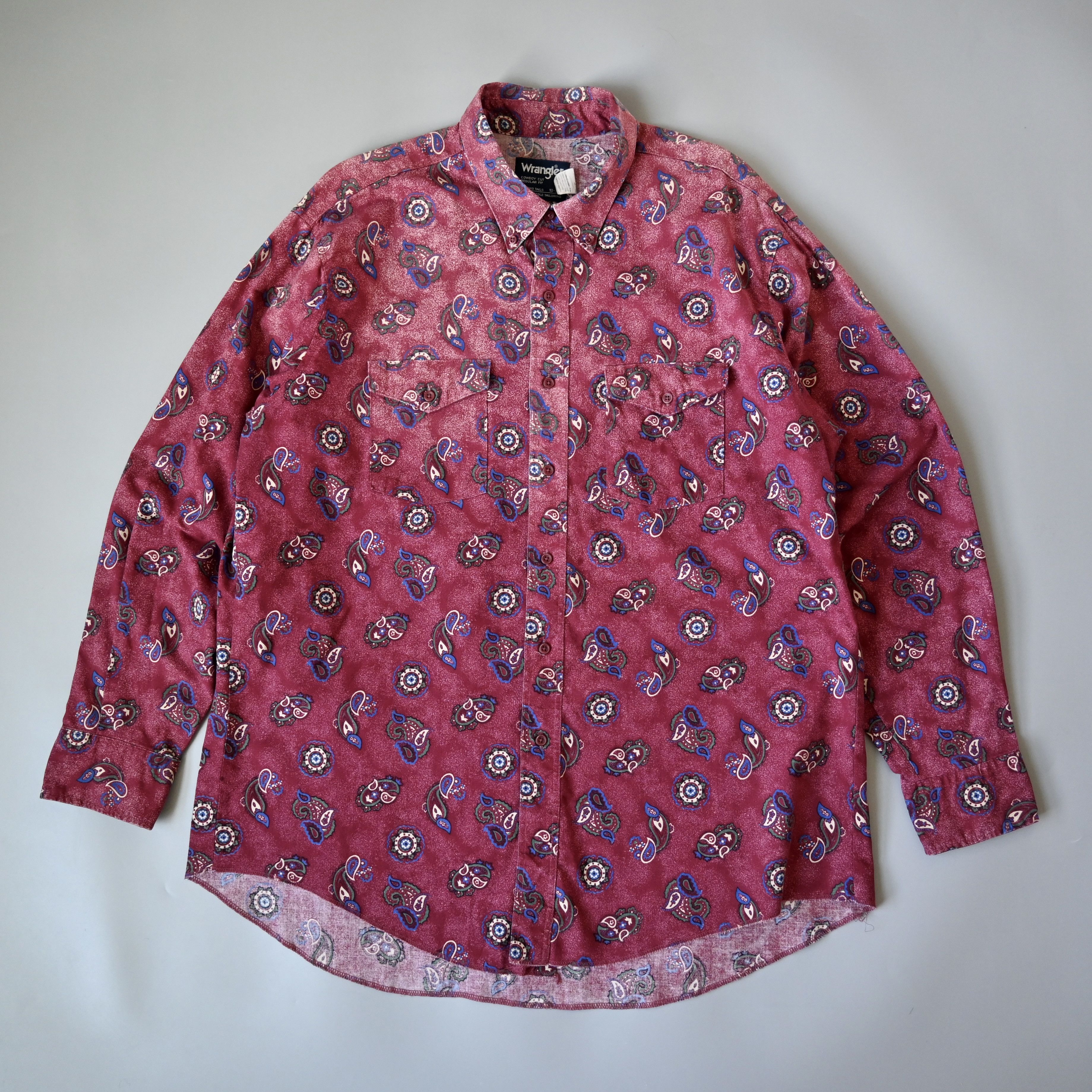Vintage VTG Wrangler paisley pattern cotton western shirt, maroon Size US XL / EU 56 / 4 - 3 Thumbnail