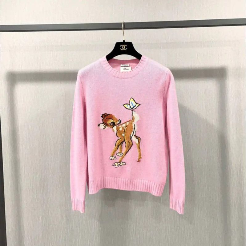 Miu Miu Miu Miu Women's Pink Wool Sweater with Bambi 0089 Size XS / US 0-2 / IT 36-38 - 1 Thumbnail