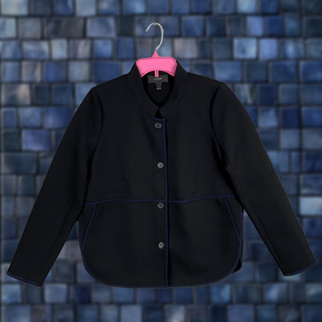 J.Crew J.CREW Jacket Women 6 Black Navy Blue Twill Blazer Mandarin Preppy Career Shirt? Size M / US 6-8 / IT 42-44 - 1 Thumbnail