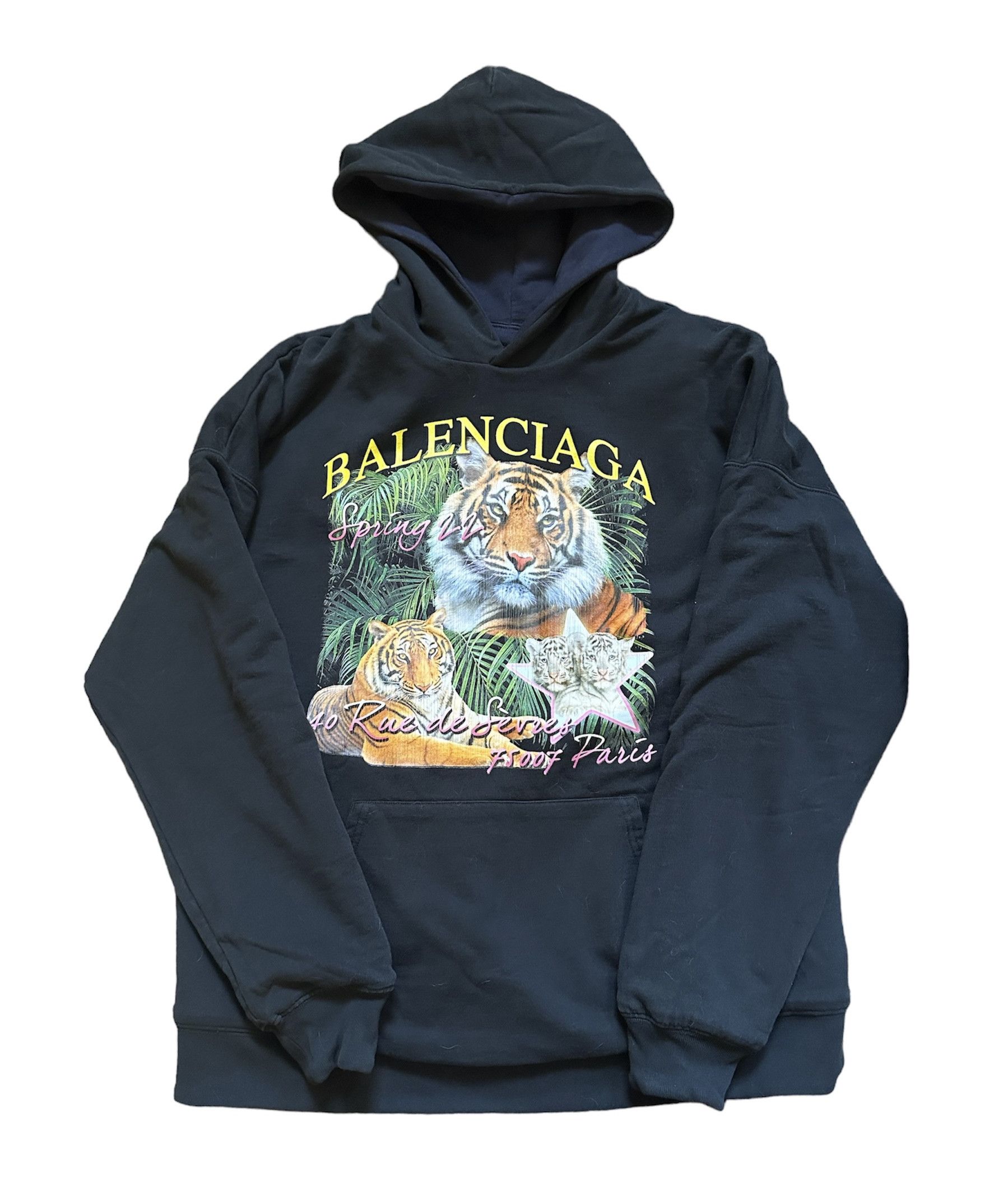 image of Balenciaga Tiger Fbi Reversible Hoodie in Black Navy, Men's (Size Small)