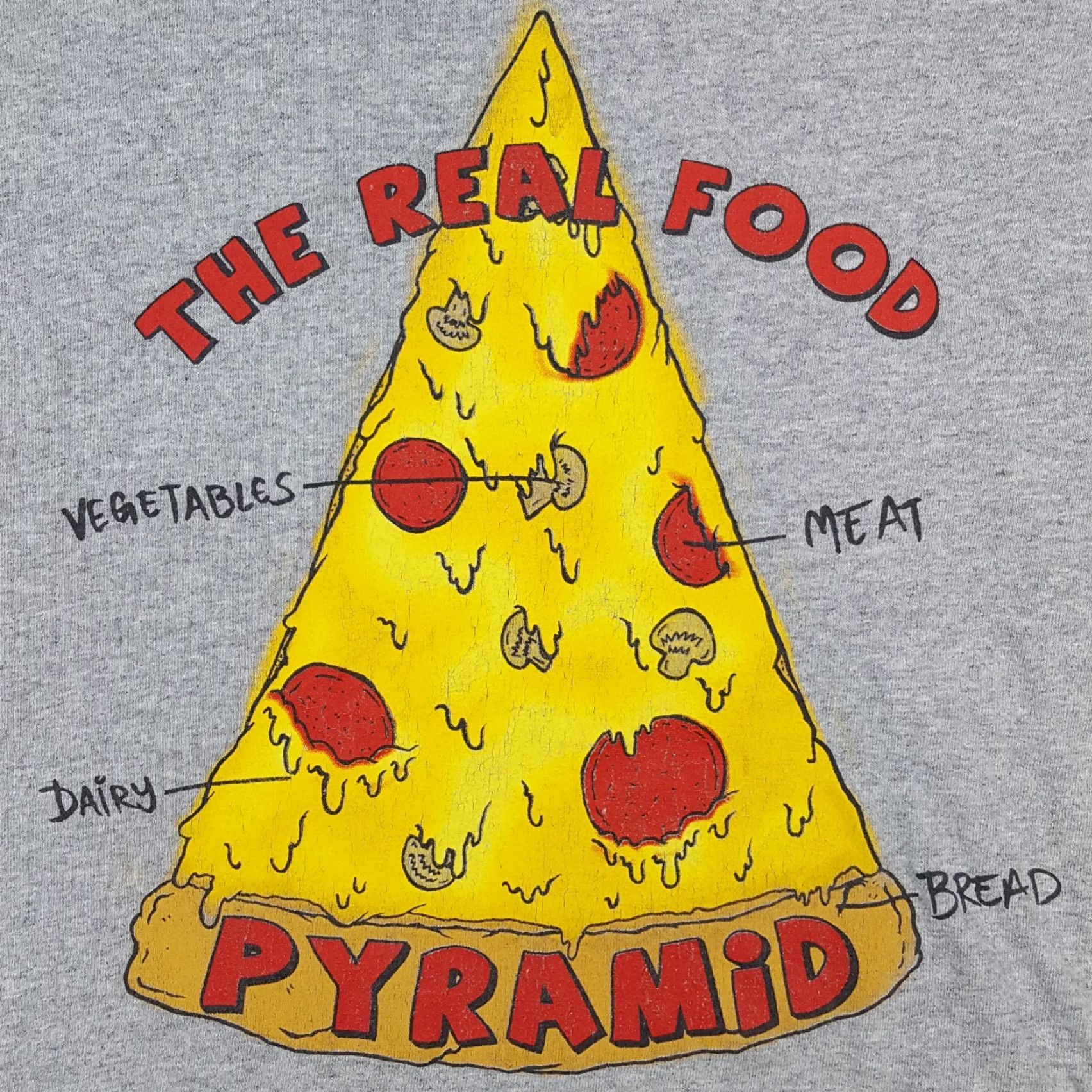 Etro VINTAGE Alstyle Pizza Food Pyramid T-Shirt Mens XL Gray 90s Y2K Retro Funny Food & Drink Size US XL / EU 56 / 4 - 3 Thumbnail