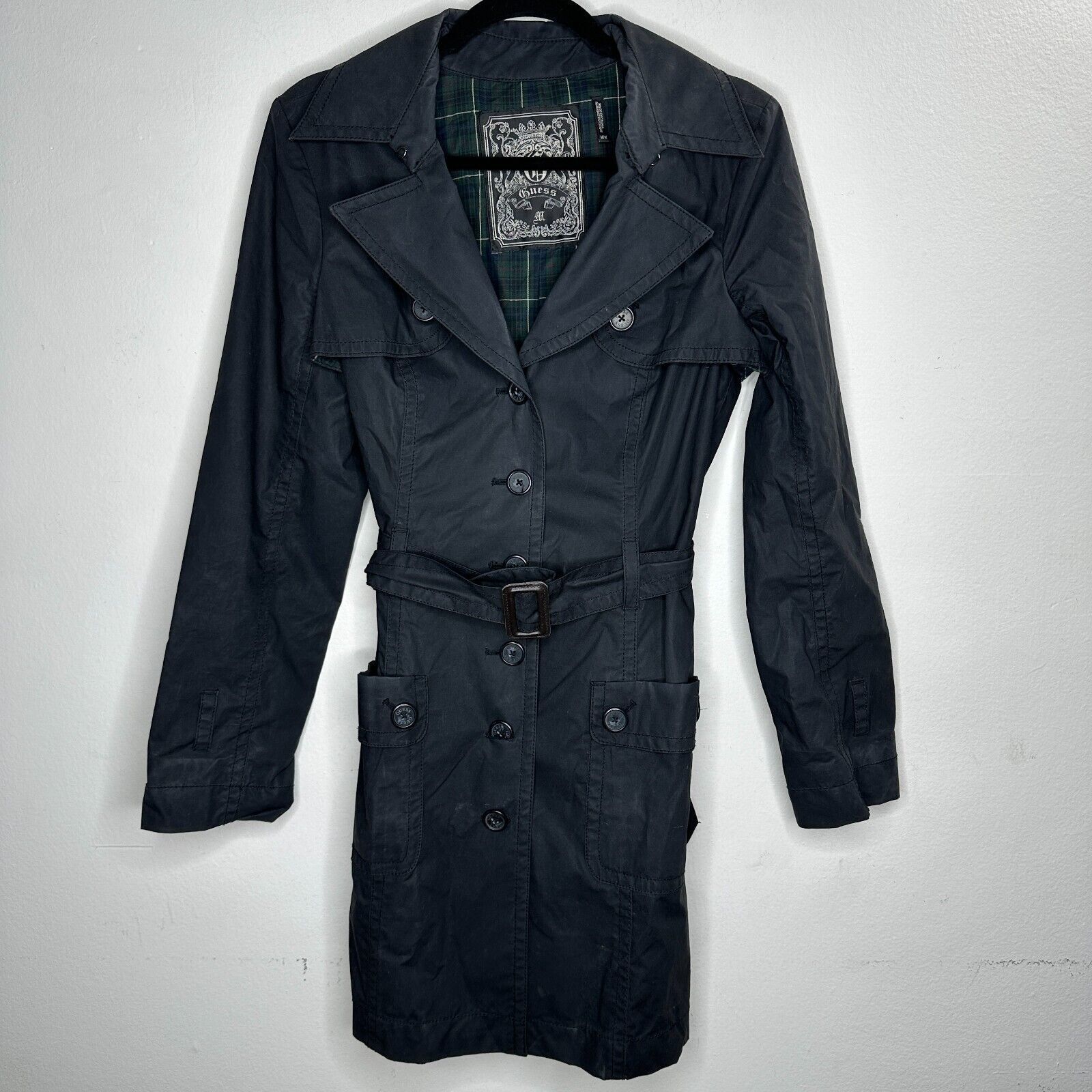Guess Guess Black Button Belted Trench Coat Plaid Interior M Size M / US 6-8 / IT 42-44 - 13 Thumbnail