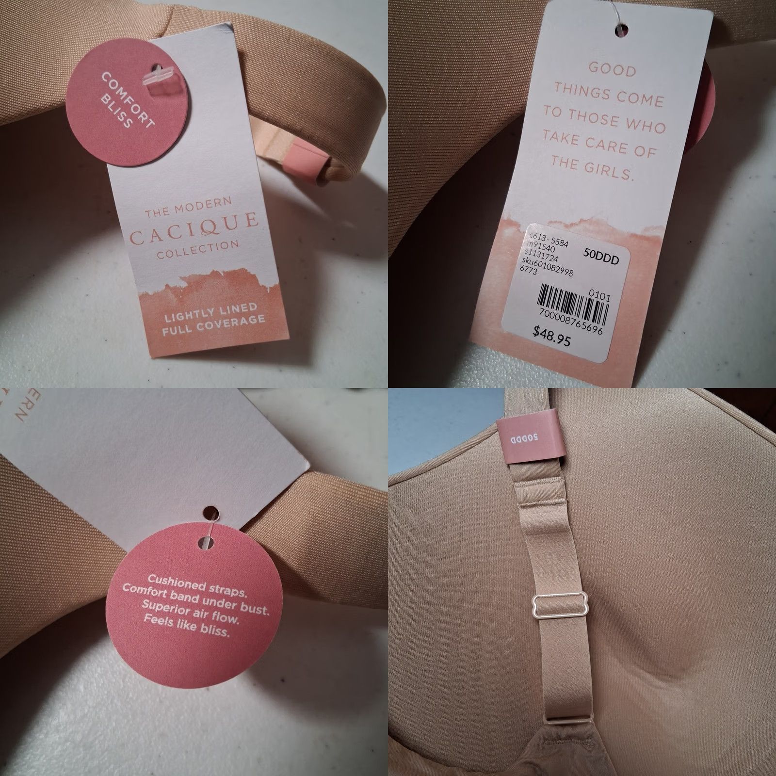 Vintage Cacique Bra 50DDD Full Coverage Padded Underwire Comfort Bliss Beige Tan NEW Women's Size ONE SIZE - 8 Thumbnail