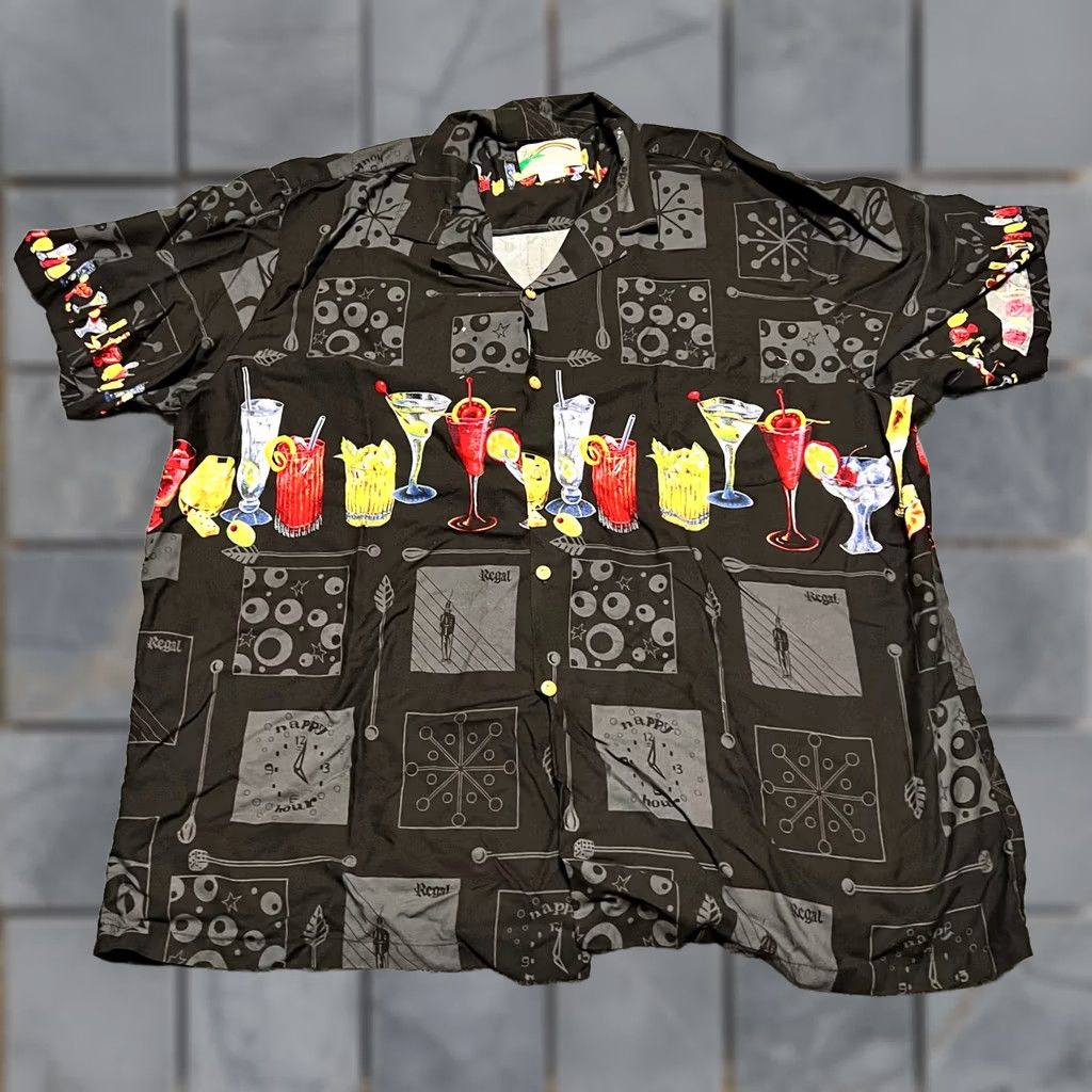 Paradise Found VINTAGE Paradise Found Martini Cocktail Happy Hour Hawaiian Black Shirt USA Mens 3XL Size US XXL / EU 58 / 5 - 1 Thumbnail