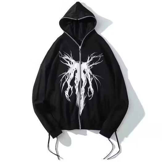 image of Vintage Smoke Spike Full Zip Hoodie Demonic Metal Black Gothic, Men's (Size Large)