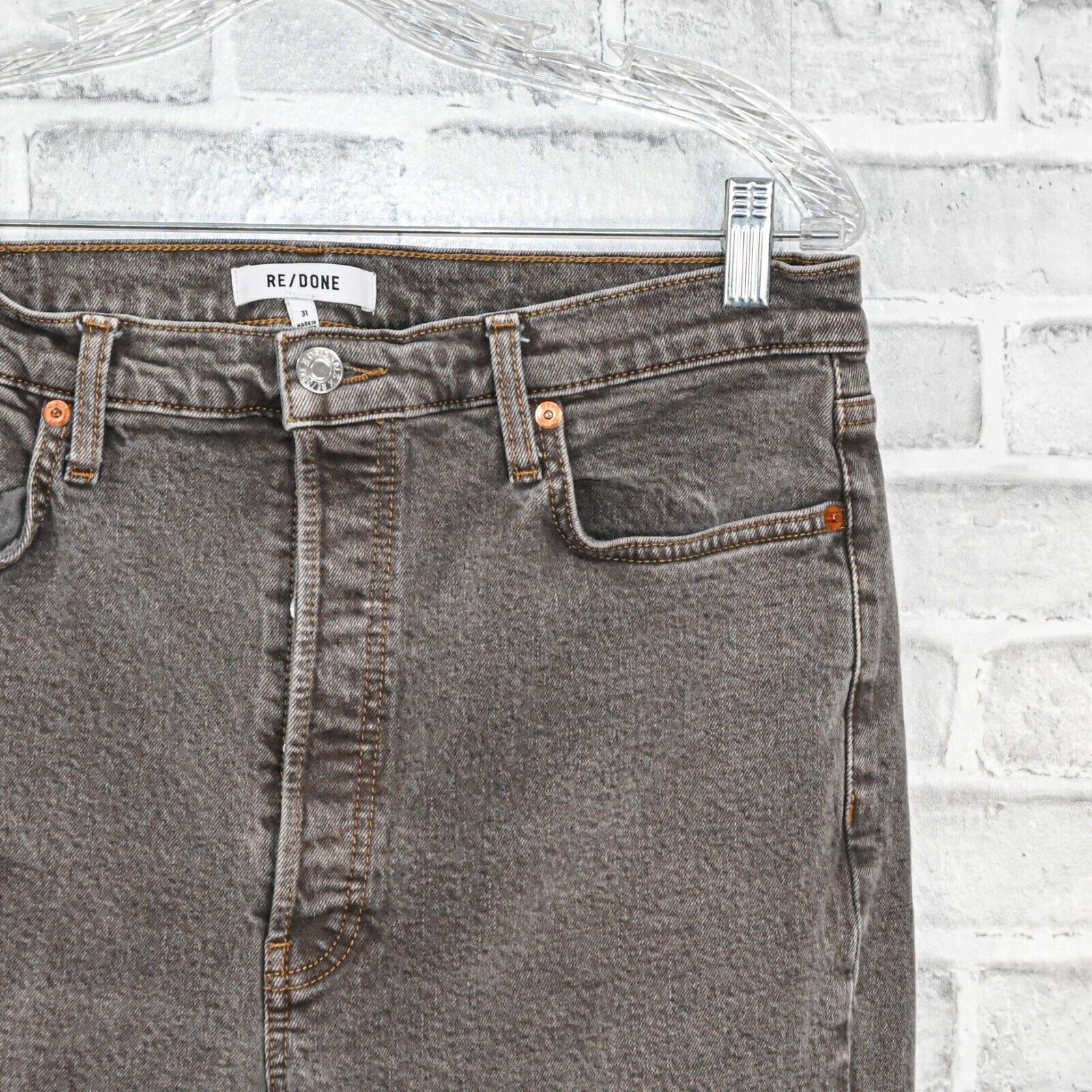 RE/DONE RE/DONE 70s Ultra High Rise Stove Pipe Jeans Grey wash raw Size US 31 - 6 Thumbnail