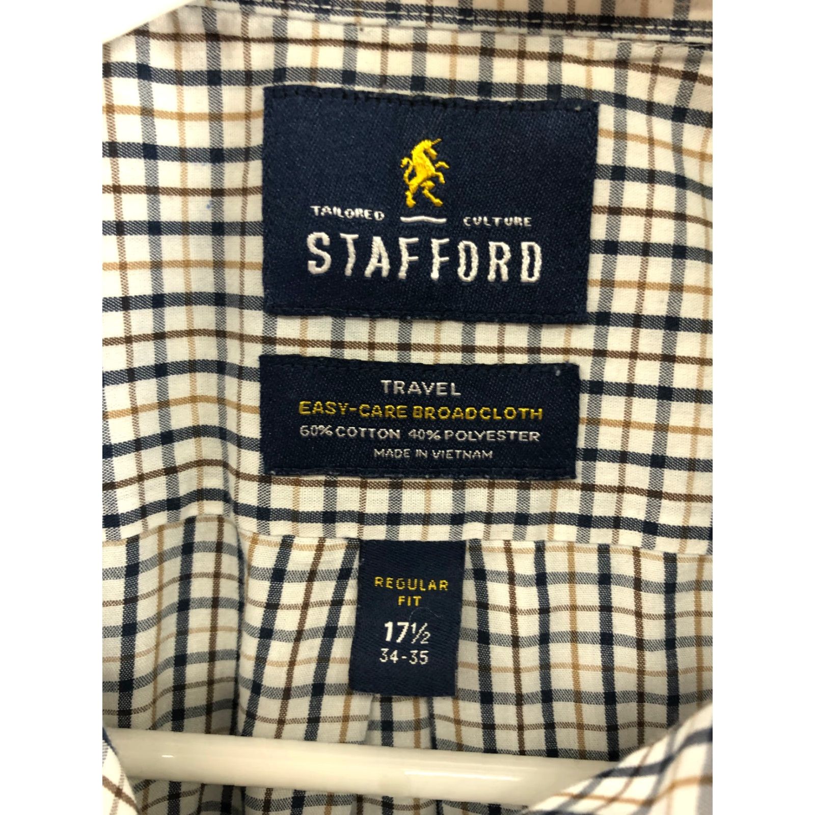 Stafford Stafford Shirt White Plaid Long Sleeve Spread Collar 17.5 34-35 Regular Mens Size US XXL / EU 58 / 5 - 2 Thumbnail
