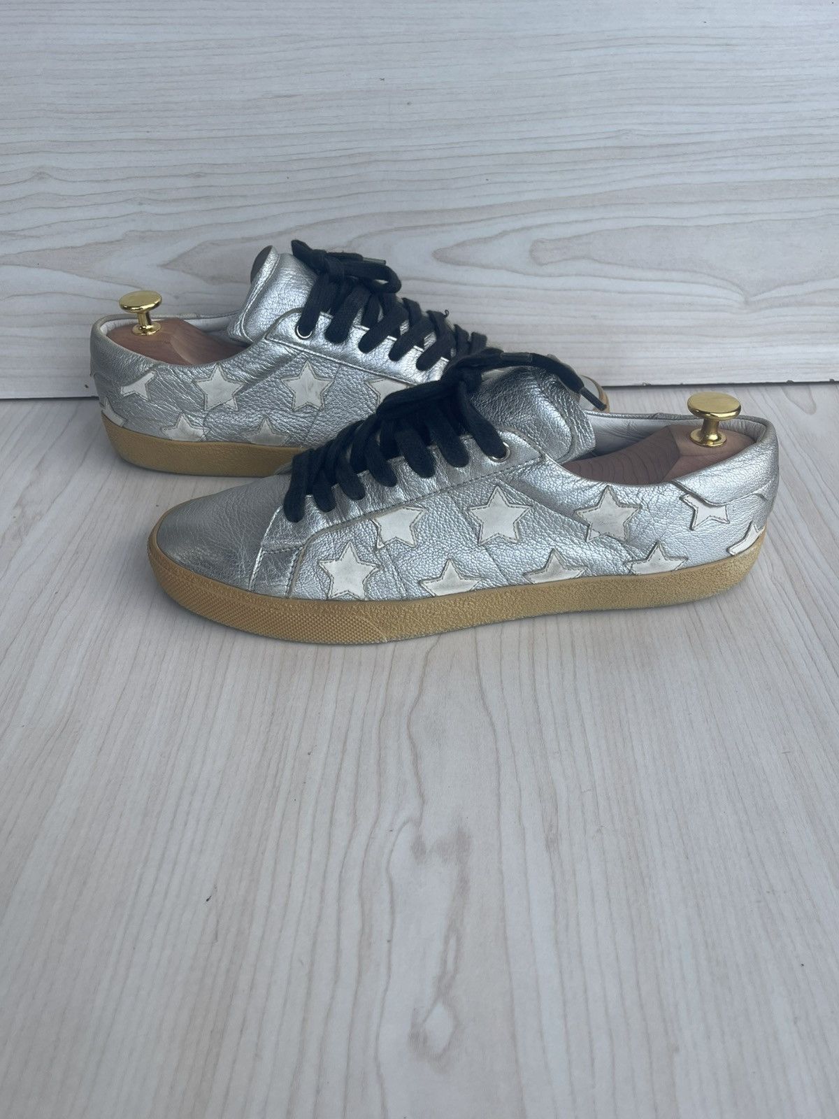 Saint Laurent Paris SAINT LAURENT WHITE AND SILVER STARS SNEAKERS Size US 8 / EU 41 - 4 Thumbnail