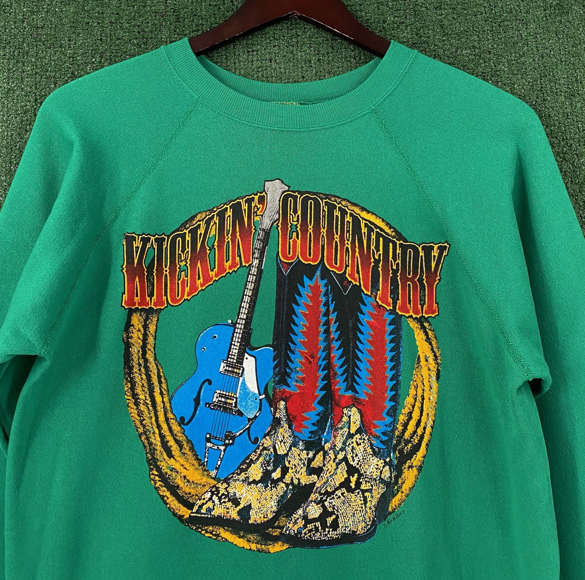 Vintage 90’s Kickin’ Country Music Guitar Cowboy Sweatshirt Large Size US L / EU 52-54 / 3 - 2 Thumbnail