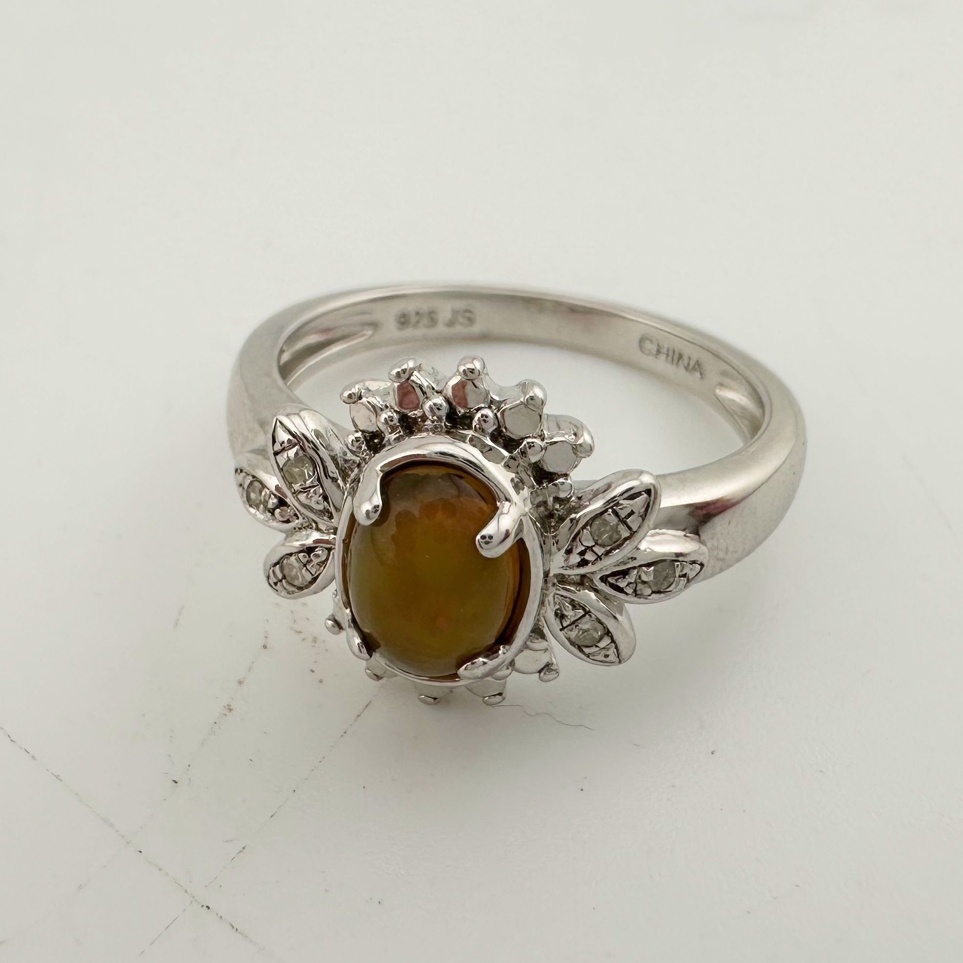 Other Natural Cabochon Australian Opal Ring with Small Diamond Si Size ONE SIZE - 9 Thumbnail