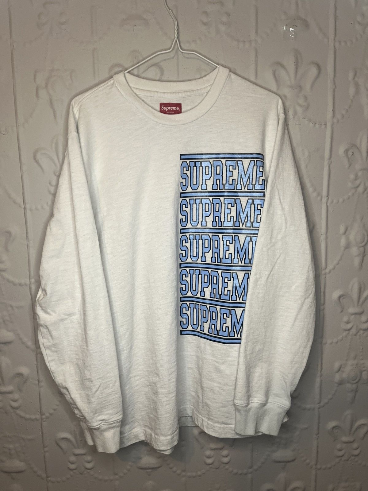 Supreme Supreme White UNC Spellout Logo Long Sleeve Shirt Size US L / EU 52-54 / 3 - 4 Thumbnail