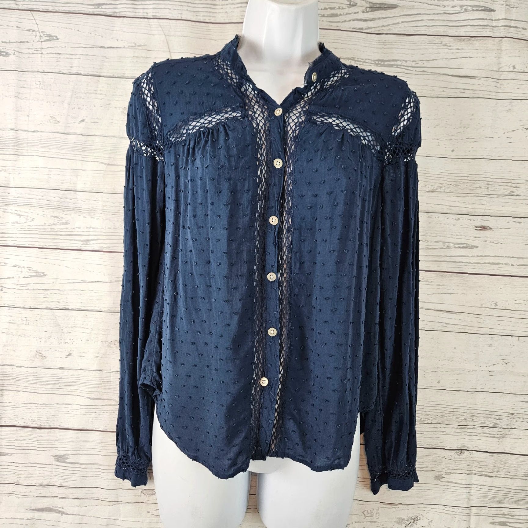 Free People Free People Button-Up Top XS Womens Blue Rayon Long Sleeve - NS? Size XS / US 0-2 / IT 36-38 - 2 Thumbnail
