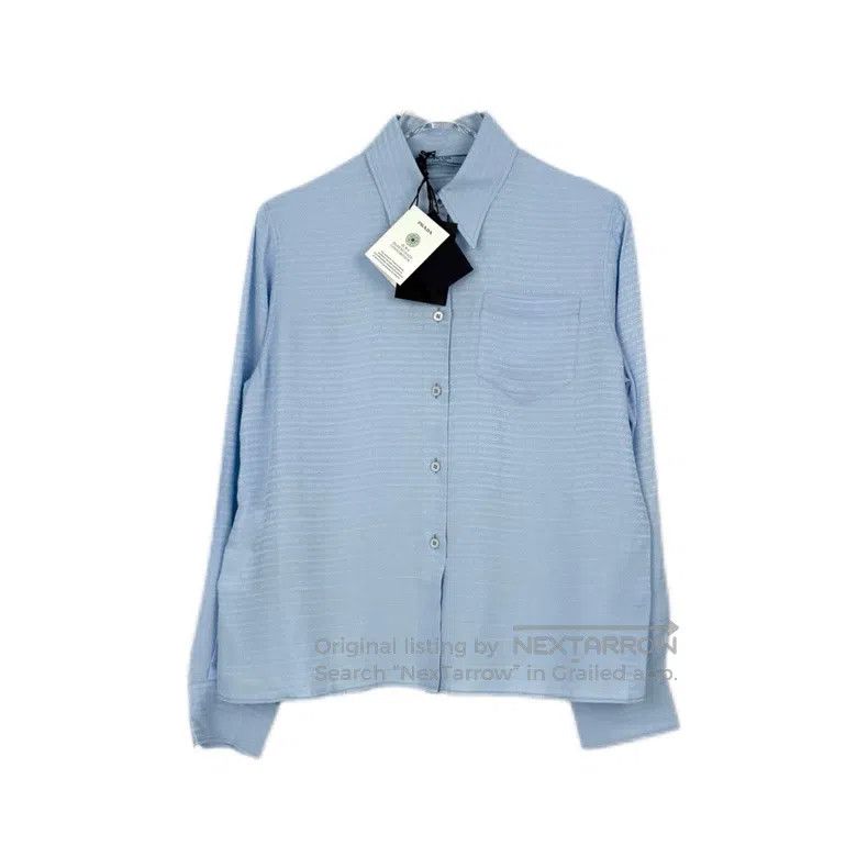 Prada Prada Blue full logo cloth triangle mulberry silk shirt Size US XXS / EU 40 - 1 Thumbnail