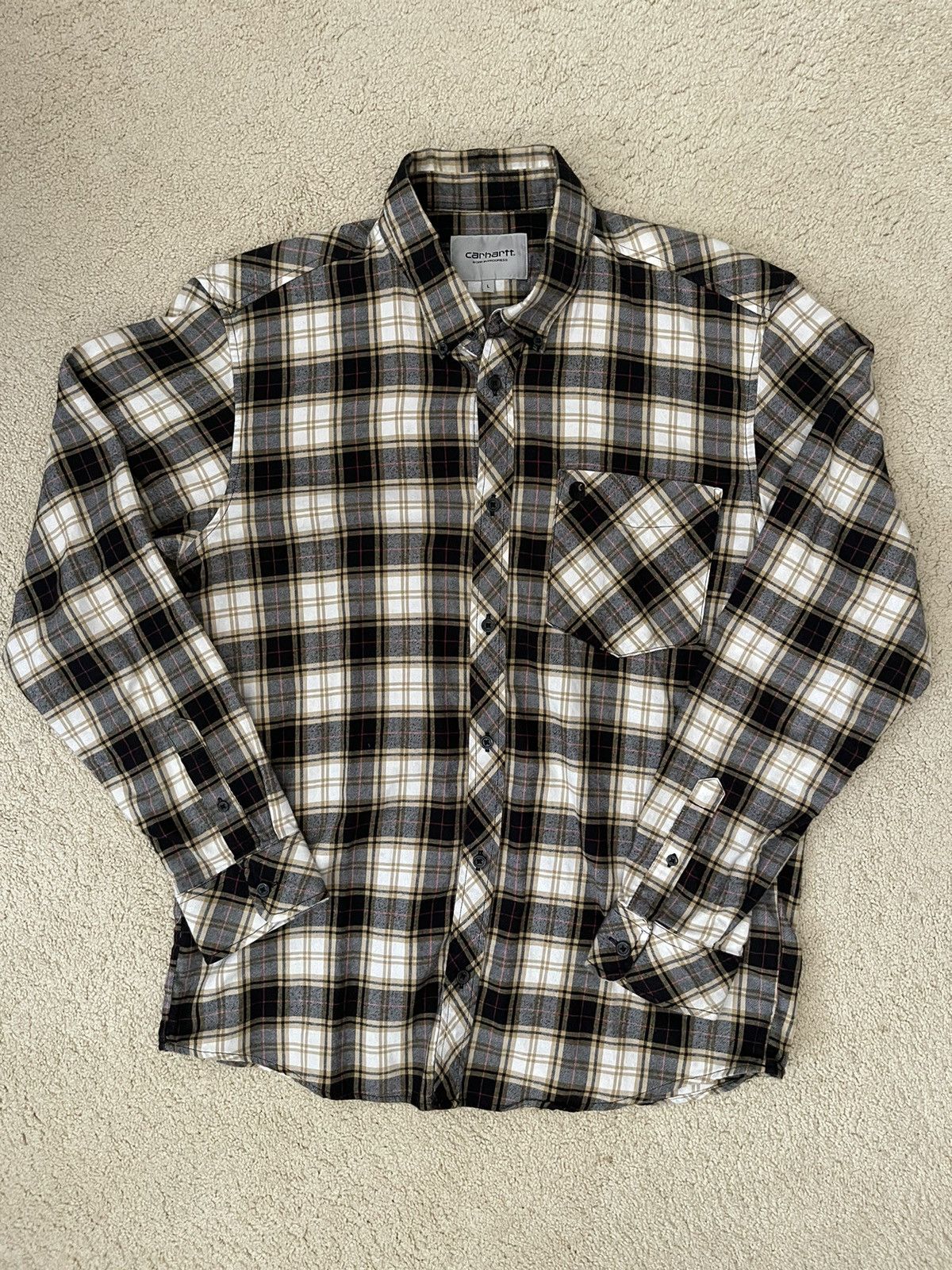 Carhartt × Carhartt Wip × Vintage Carhartt Work In Progress Black Irvin Check Flannel Shirt Size US L / EU 52-54 / 3 - 4 Thumbnail