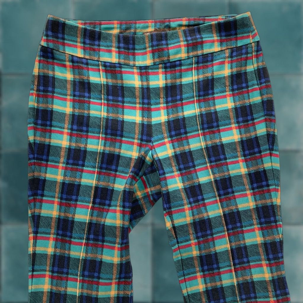 J.McLaughlin J. McLaughlin Catalina Cloth Pants Women's Medium Pull On Bootcut Green Plaid Size 32" / US 10 / IT 46 - 1 Thumbnail