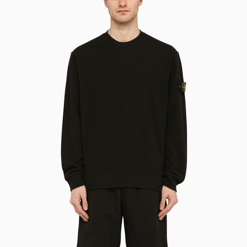image of Stone Island Black Crew-Neck Sweater With Logo, Men's (Size 2XL)