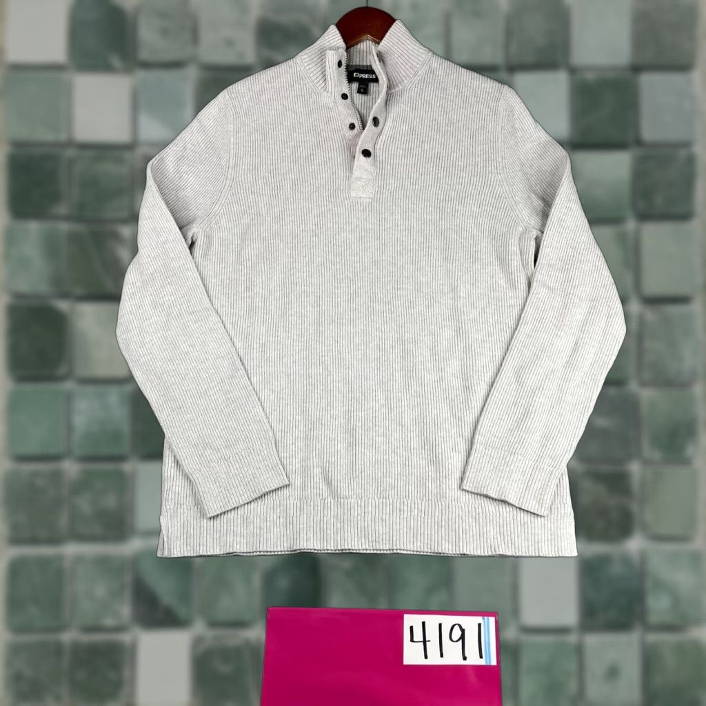 Express Express Sweater Womens XL Ivory Ribbed Knit 1/4 Zip Long Sleeve Pullover Size XL / US 12-14 / IT 48-50 - 1 Thumbnail