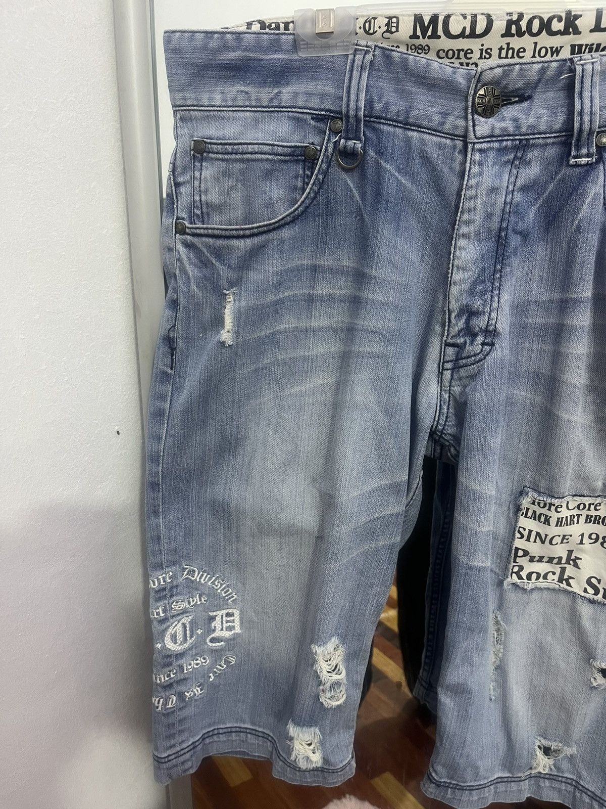 Japanese Brand MCD Hardcore Surf Punk Denim Shorts Distressed Size US 36 / EU 52 - 3 Thumbnail