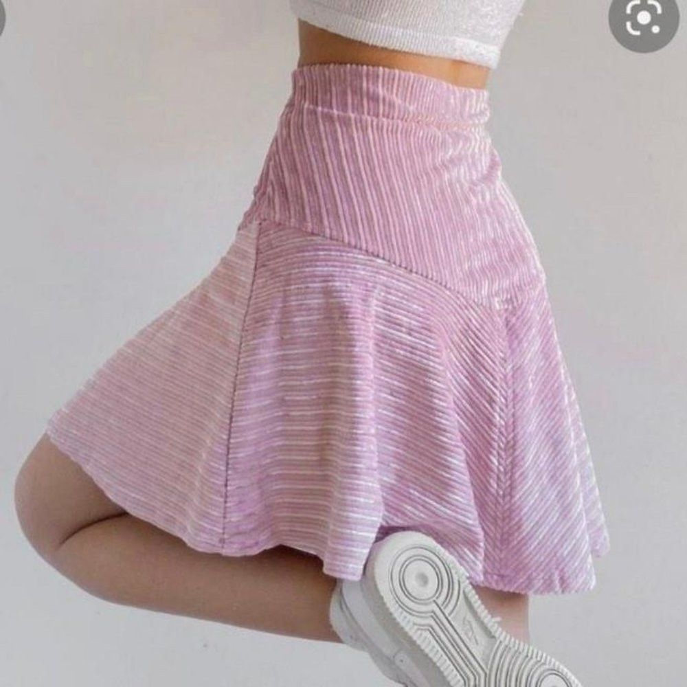 Free People New Free People Camden Velvet Ribbed Pink Mini Skirt Size M Size 30" / US 8 / IT 44 - 3 Thumbnail