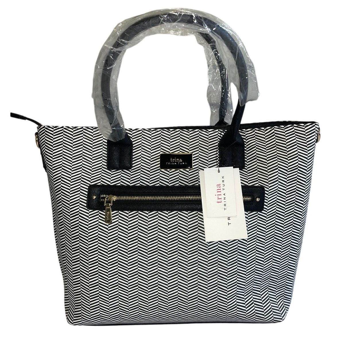 Trina Turk Trina Turk Herringbone Black White Shoulder Tote Strap NWT Size ONE SIZE - 3 Thumbnail