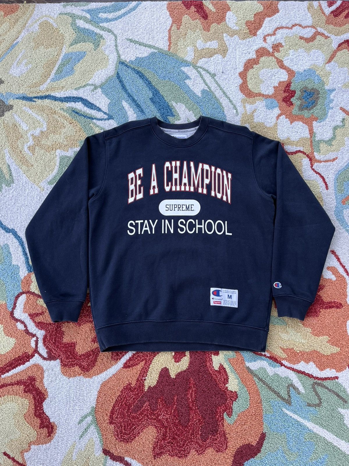 Supreme Supreme Champion Stay In School Crewneck SS18 Navy Grailed