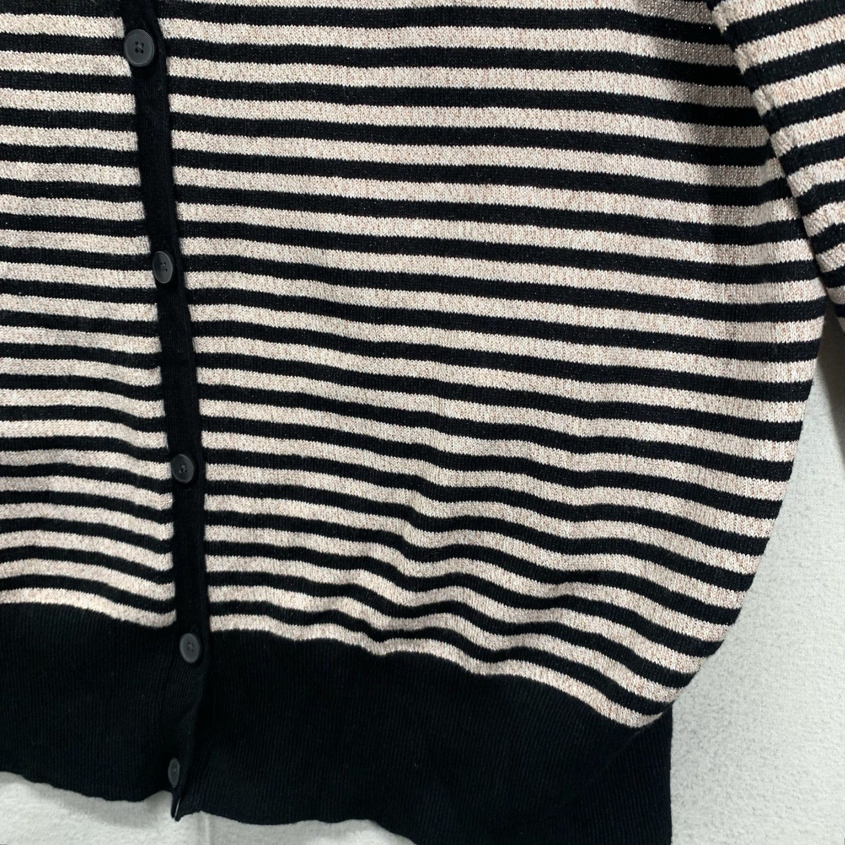Vintage Lane Bryant Women’s Top Blouse Knit Cardigan Black Stripes Gold Metallic Relaxed 18/20 Casual Formal Party Workwear Size XXL / US 16-18 / IT 52-54 - 7 Thumbnail