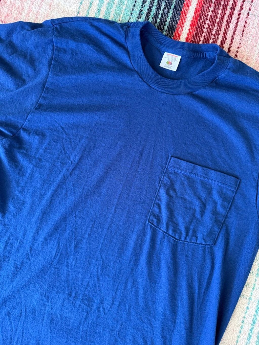 Fruit Of The Loom Vintage Fruit of the Loom Blue Short Sleeve Pocket Tee M Size US M / EU 48-50 / 2 - 2 Thumbnail