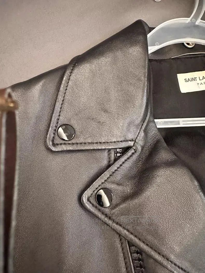 Yves Saint Laurent YSL Black Leather Jacket with Moto Design. Size US L / EU 52-54 / 3 - 4 Thumbnail