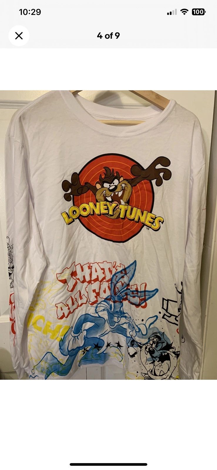 Warner Bros Looney Tunes mens sz L white long sleeve t shirt Size US L / EU 52-54 / 3 - 8 Thumbnail