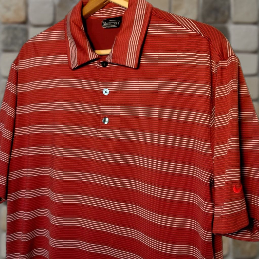 Nike VINTAGE Nike Golf Dri Fit UV Polo Shirt Striped Short Sleeve Maroon White Nike Golf Men M Regular Size Polyester Stretch UV Protection Size US M / EU 48-50 / 2 - 1 Thumbnail
