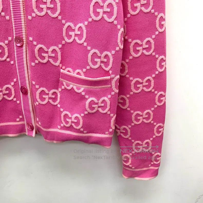 Gucci Gucci Pink logo jacquard full print cotton round neck sing Size L / US 10 / IT 46 - 4 Thumbnail
