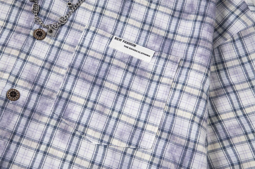 Japanese Brand × Vintage Men's high street trend metal chain tie-dye plaid shirt Size US L / EU 52-54 / 3 - 4 Thumbnail