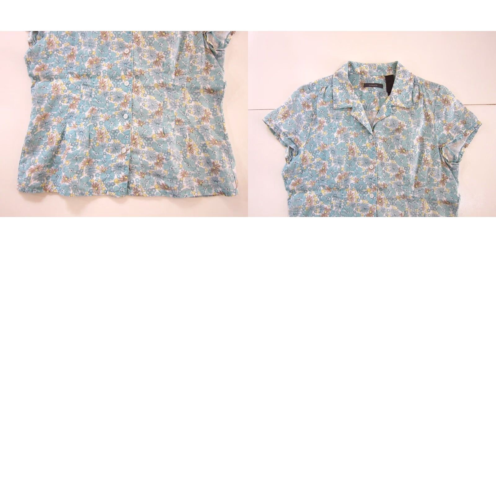 Liz Claiborne Liz Claiborne Blouse Shirt 10 Womens Short Sleeve Green Floral 100% Linen Button Down Size L / US 10 / IT 46 - 8 Thumbnail
