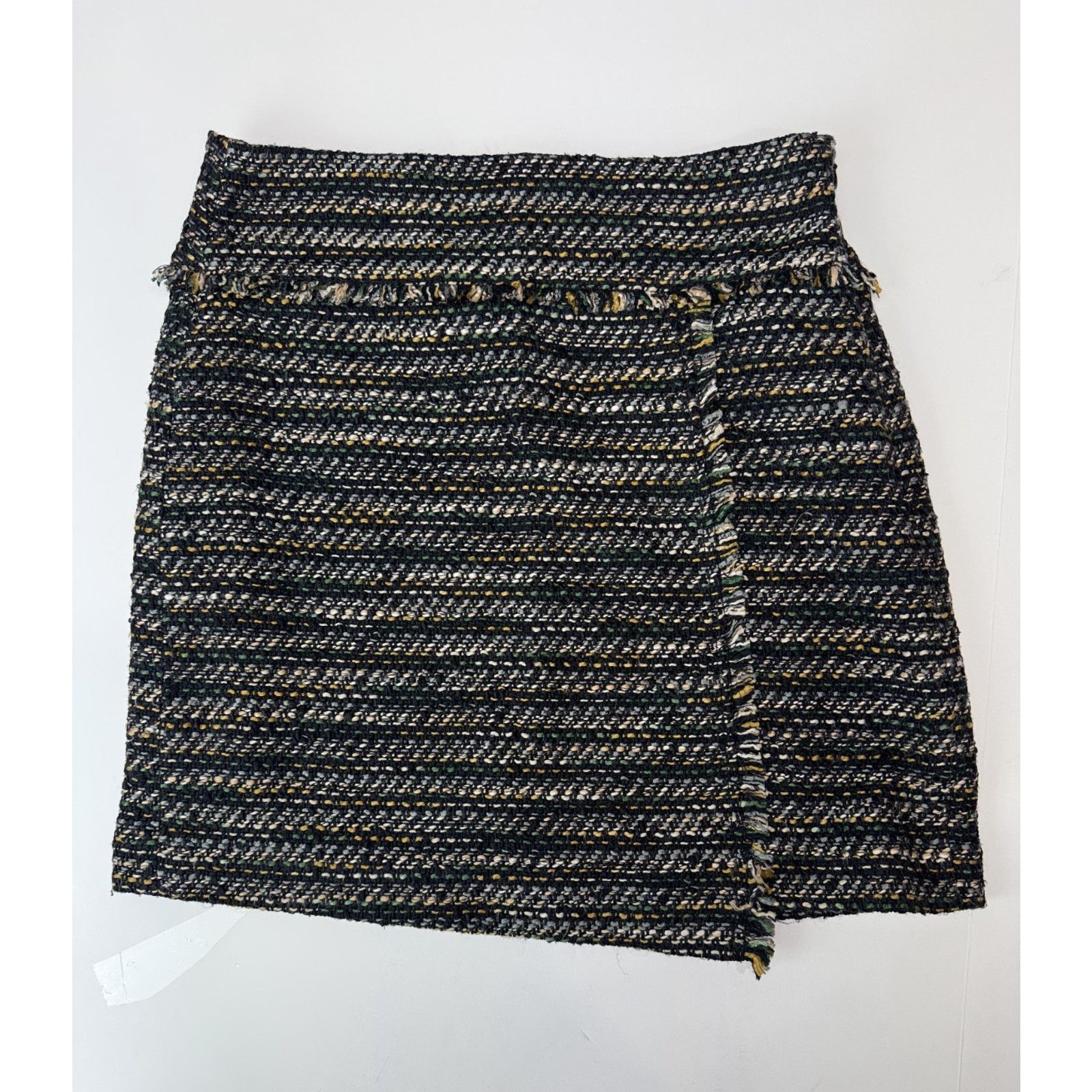 Loft Ann Taylor LOFT Black Tan Fringe Tweed Faux Wrap Skirt 4 Size 27" / US 4 / IT 40 - 1 Thumbnail