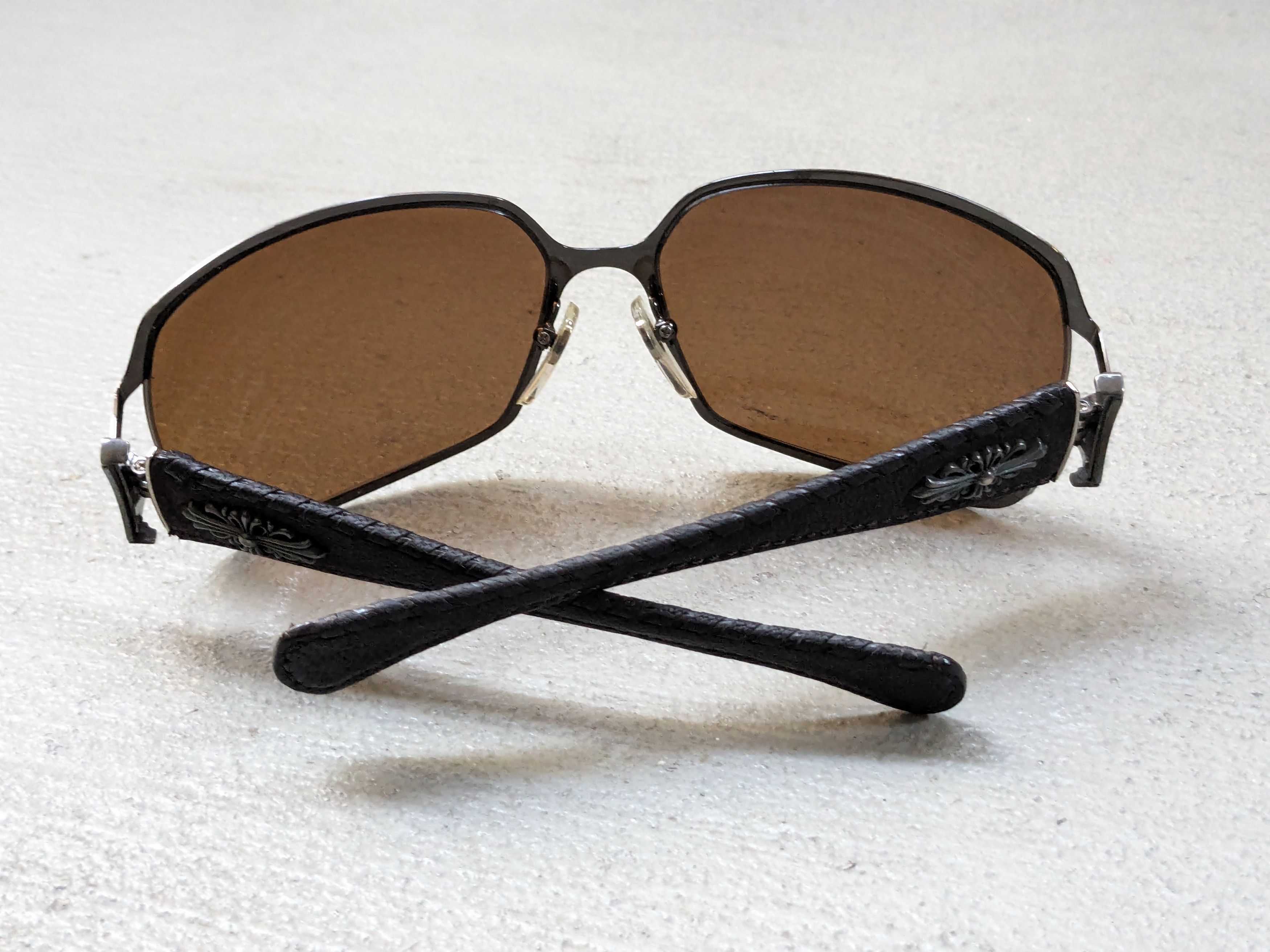 Chrome Hearts Chrome Hearts Poon II Sunglasses Brown Leather Cross Y2K Size ONE SIZE - 12 Thumbnail
