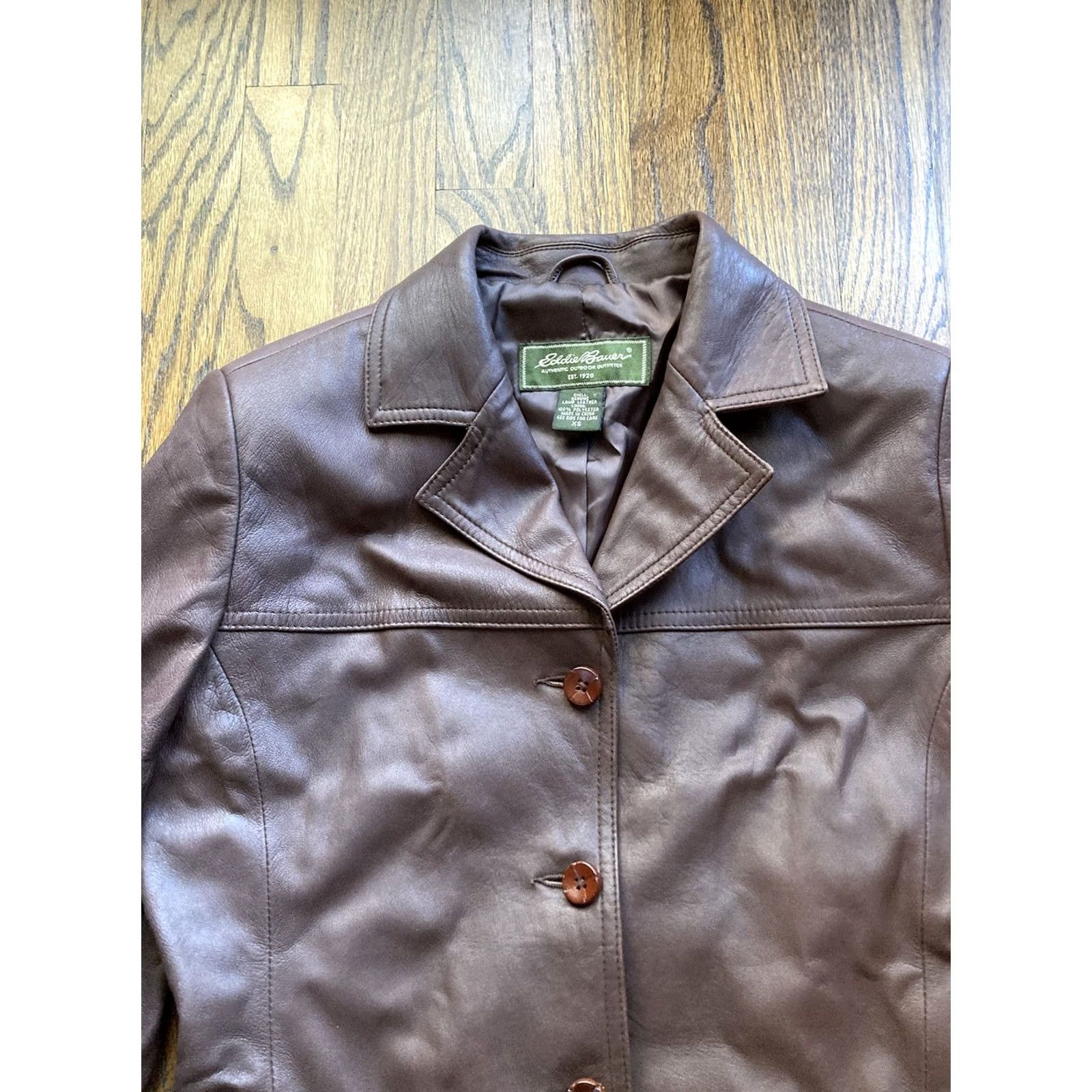 Eddie Bauer VINTAGE Eddie Bauer Lamb Leather Jacket Womens XS Brown Long Genuine Extra Small Blazer 90s Decor Pockets Collared Jacket Size XS / US 0-2 / IT 36-38 - 4 Thumbnail