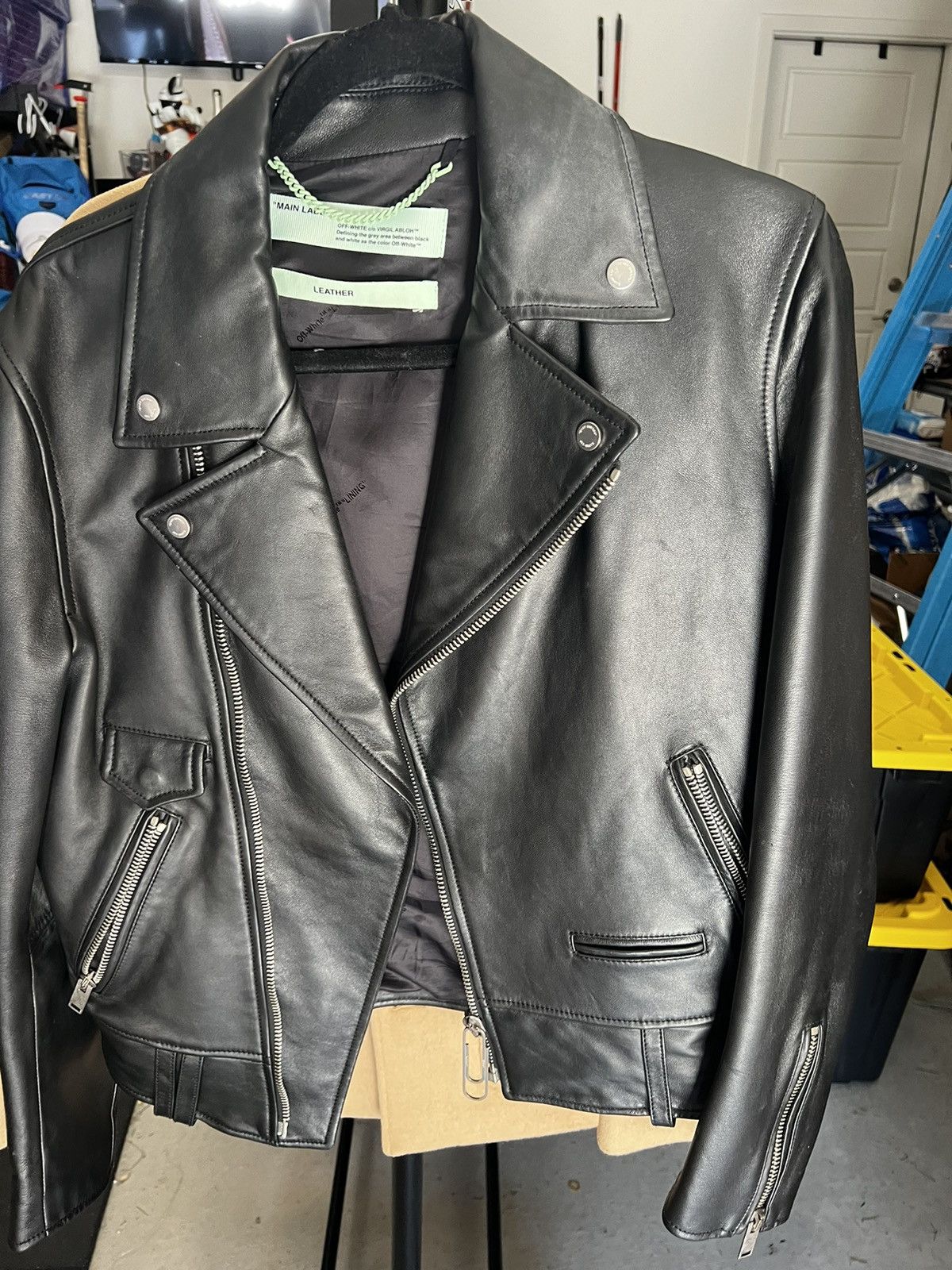 image of Off White Moto Leather Classic Off-White in Black, Men's (Size Medium)