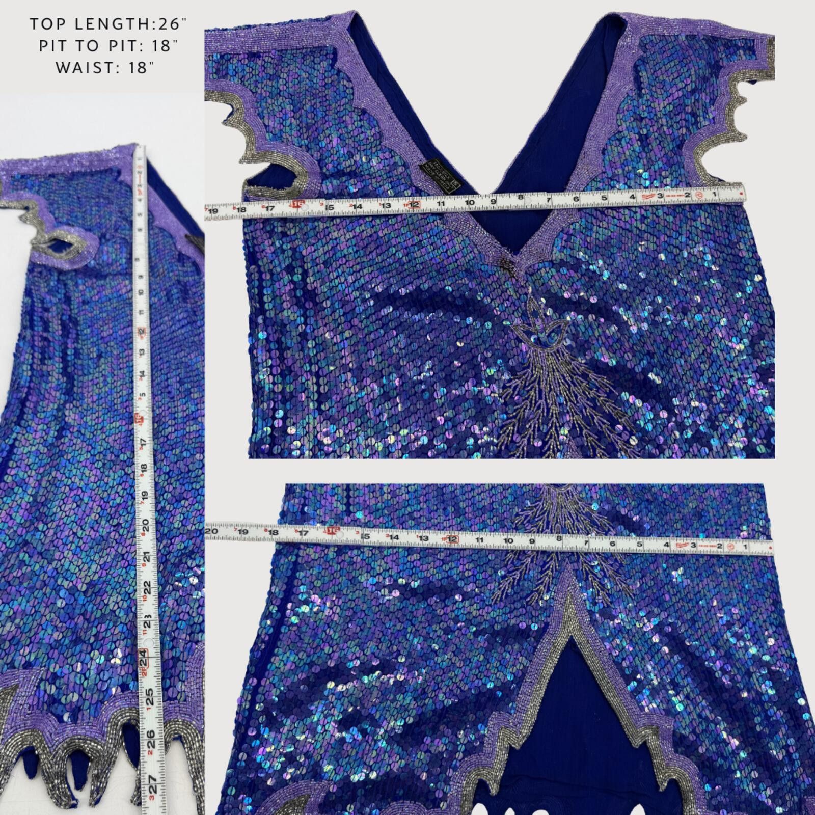 Unknown London Vintage 1980s Silk Sequin Beaded Skirt Set Blue Purple S Size S / US 4 / IT 40 - 9 Thumbnail