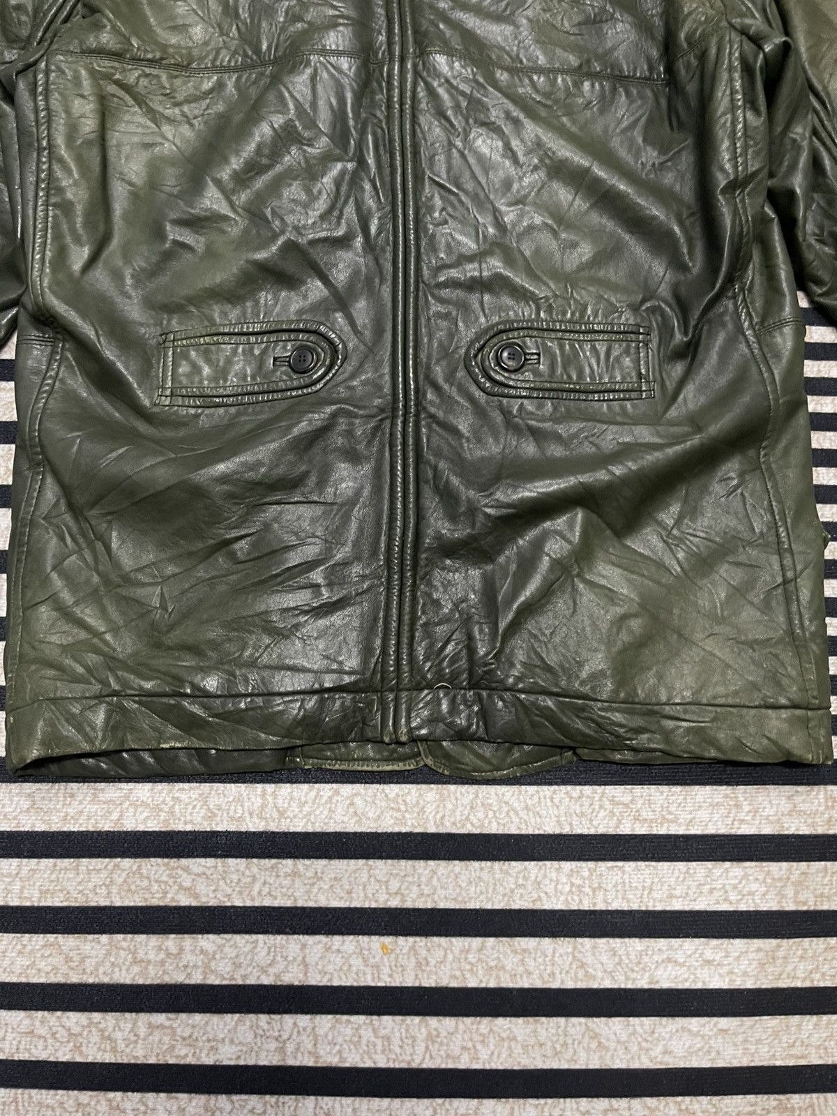 Issey Miyake VINTAGE 90s ISSEY MIYAKE SHEEPSKIN LEATHER JACKET DARK GREEN Size US M / EU 48-50 / 2 - 18 Thumbnail