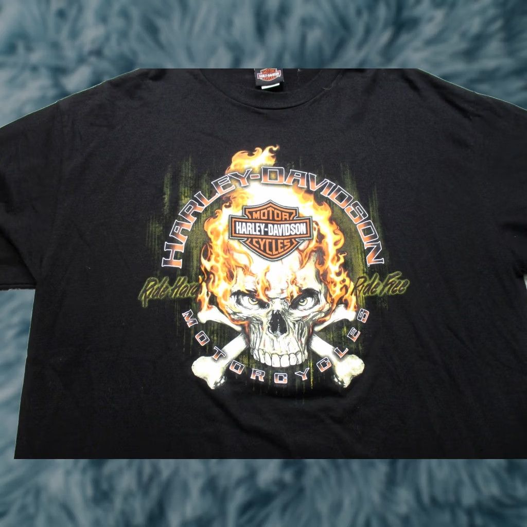 Harley Davidson Harley-Davidson Shirt Mens XL Black Flaming Skull Graphic Tee Size US XL / EU 56 / 4 - 1 Thumbnail