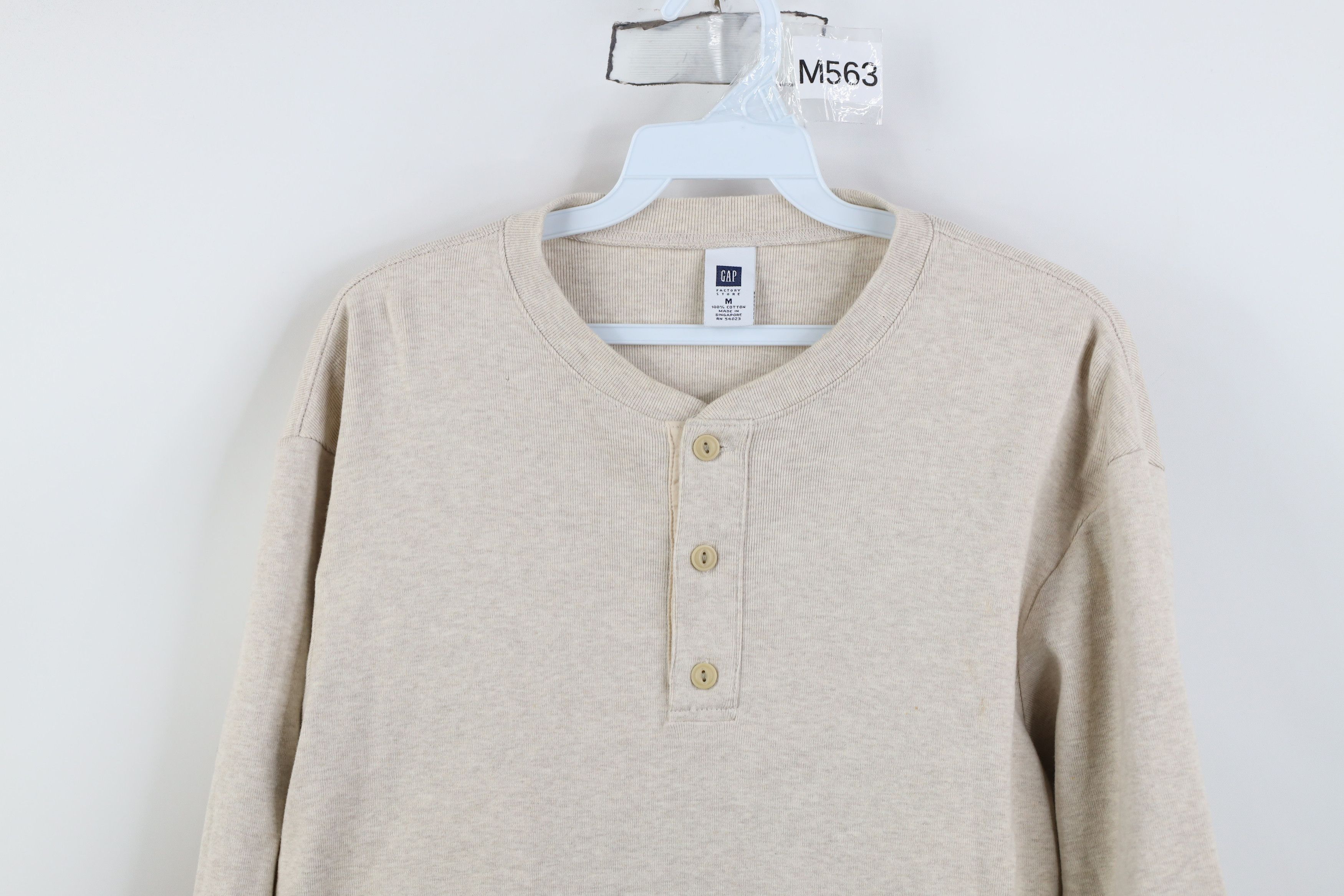 Gap Vintage 90s Gap Ribbed Knit Thermal Henley T-Shirt Beige Size US M / EU 48-50 / 2 - 2 Thumbnail