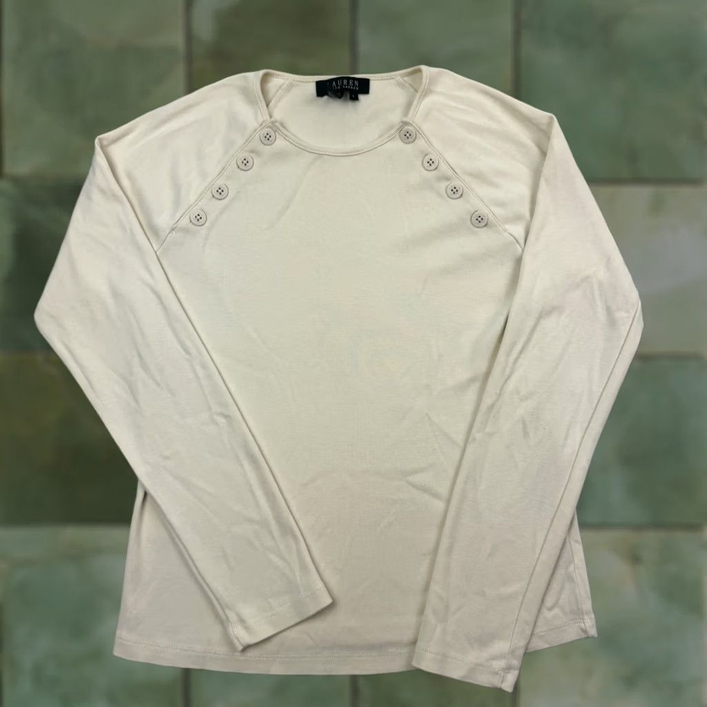 Ralph Lauren VINTAGE Lauren Ralph Lauren Shirt Womens Large Designer Preppy Beige Long Sleeve Size L / US 10 / IT 46 - 1 Thumbnail