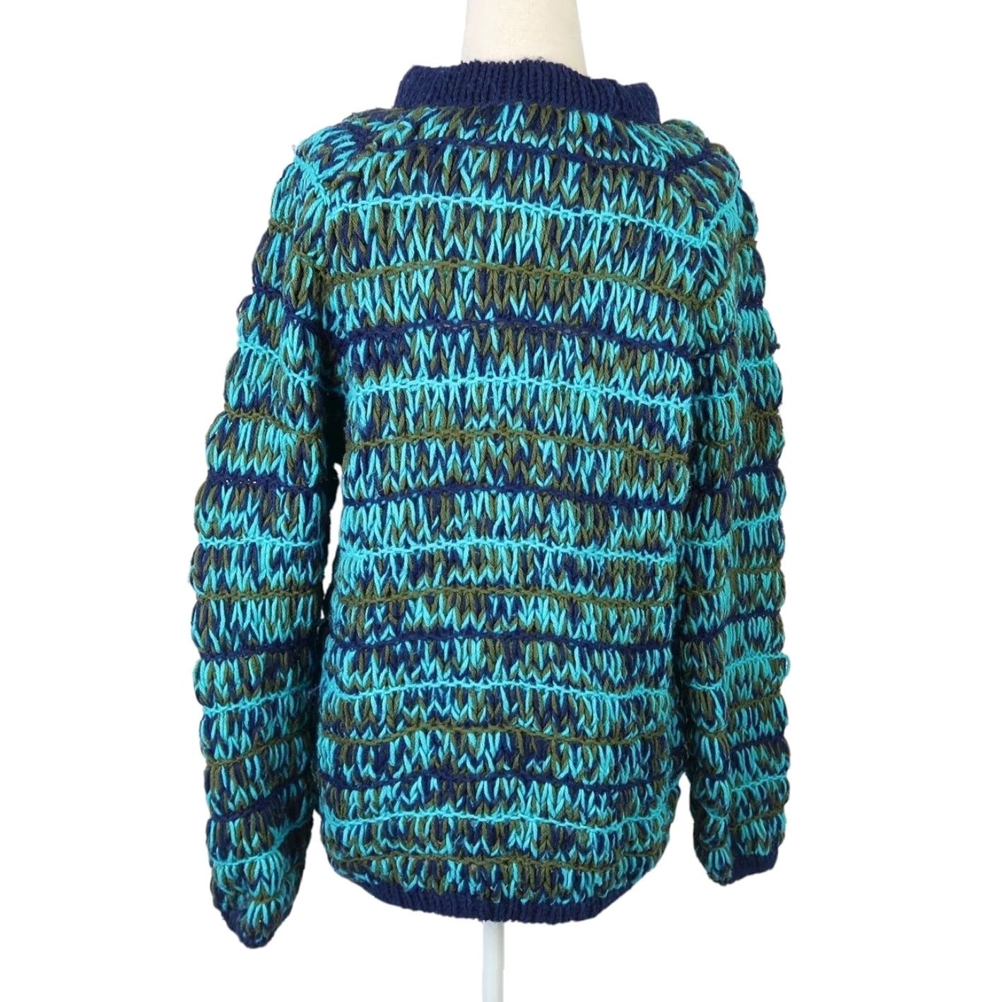 Vintage VINTAGE Sweater Pullover 90s Bohemian Long Sleeve Women L Blue Green Thick Yarn Hand Knit Ac rylic Knit Fall Spring Winter Size L / US 10 / IT 46 - 4 Thumbnail