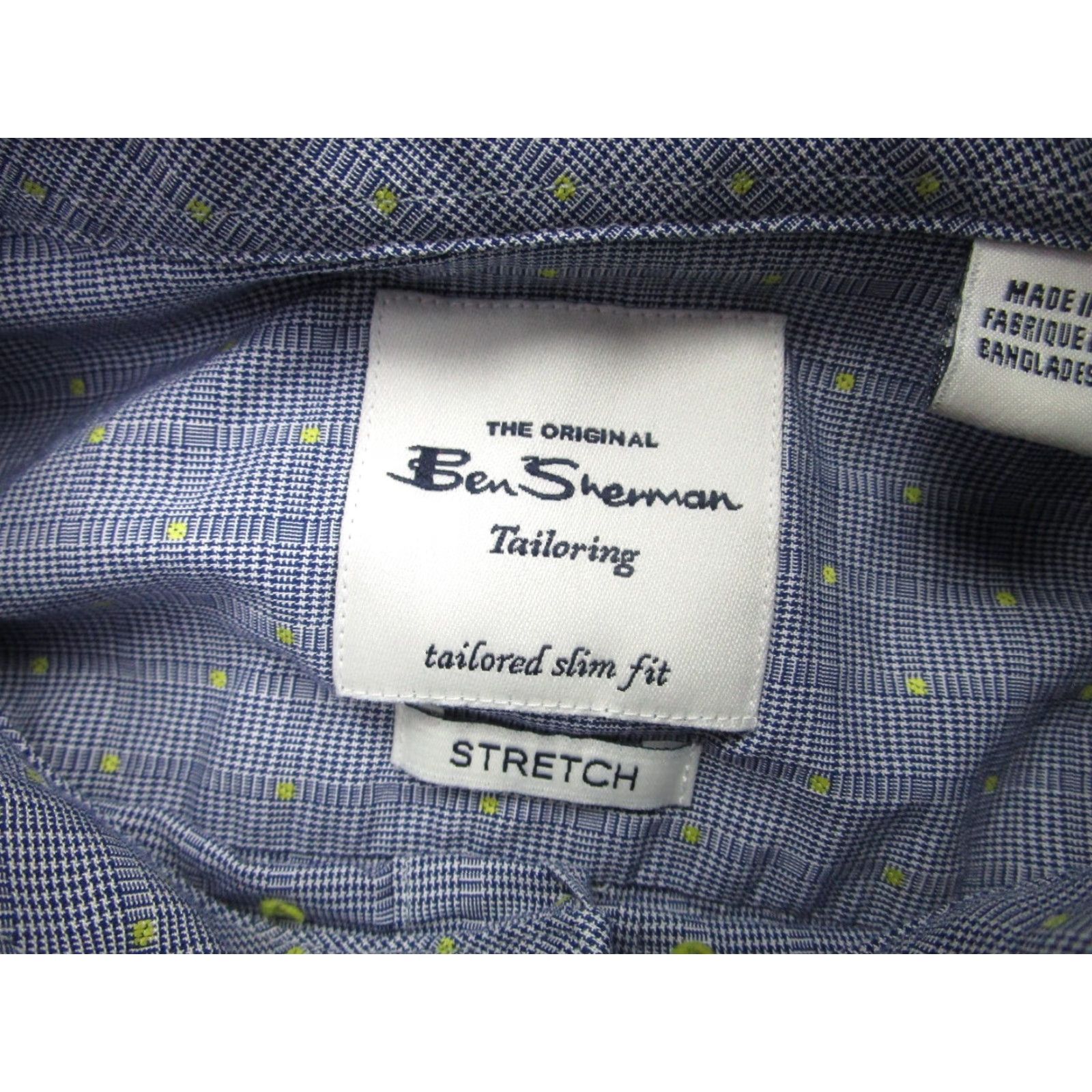 Ben Sherman BEN SHERMAN Dress Shirt Mens 15.5 Blue Check Tailored Slim Fit Stretch Long Sleeve Size US M / EU 48-50 / 2 - 4 Thumbnail