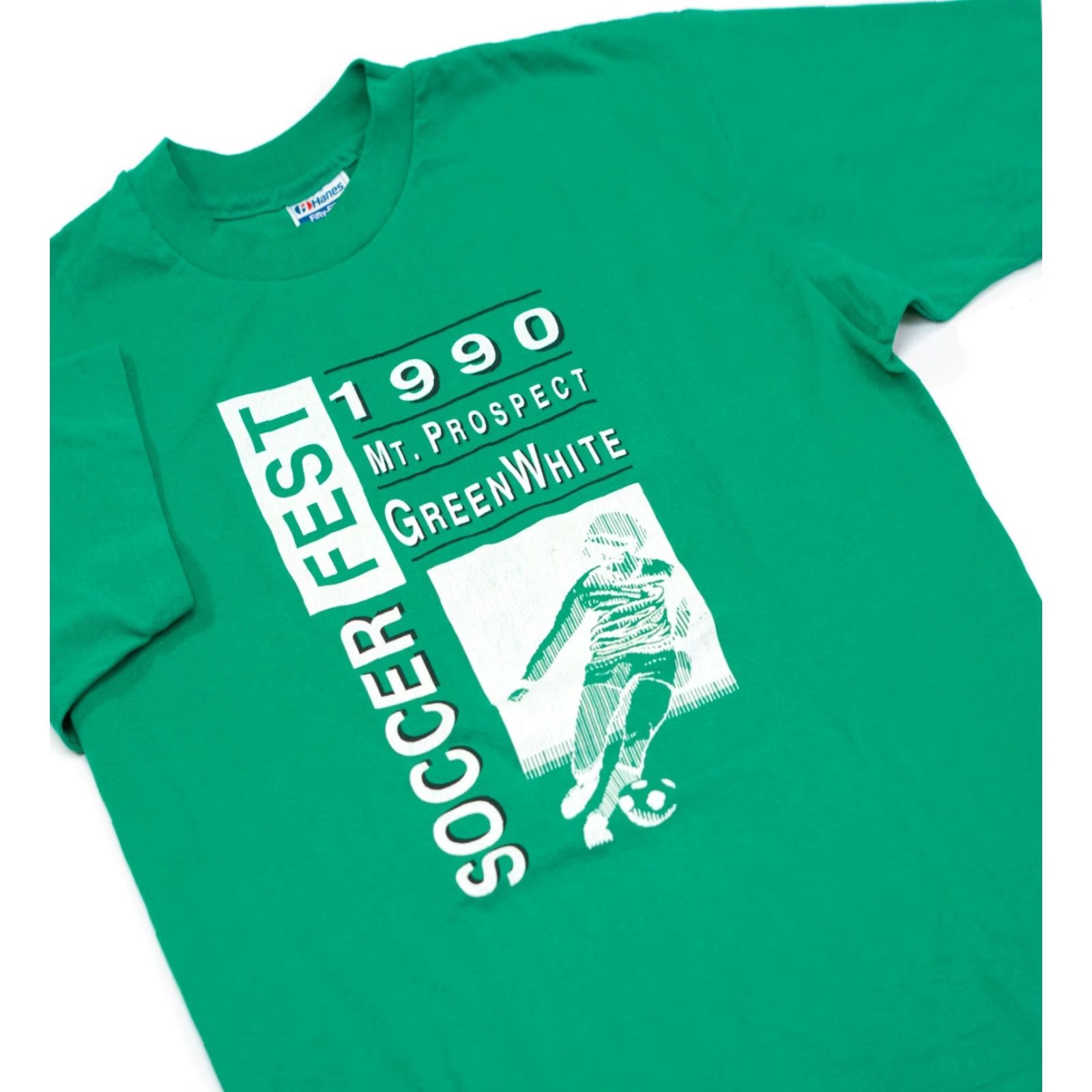 Hanes VINTAGE Hanes T-Shirt Men XL Green 90s Soccer Fest Crew Neck Short Sleeve 1990s Sports Logo MT Prospect Size US XL / EU 56 / 4 - 2 Thumbnail