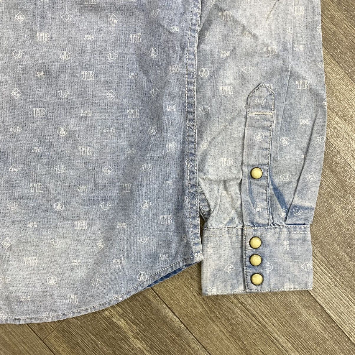 Japanese Brand Vintage True Religion Monogram Print Logo Faded Denim Shirt Size US M / EU 48-50 / 2 - 12 Thumbnail