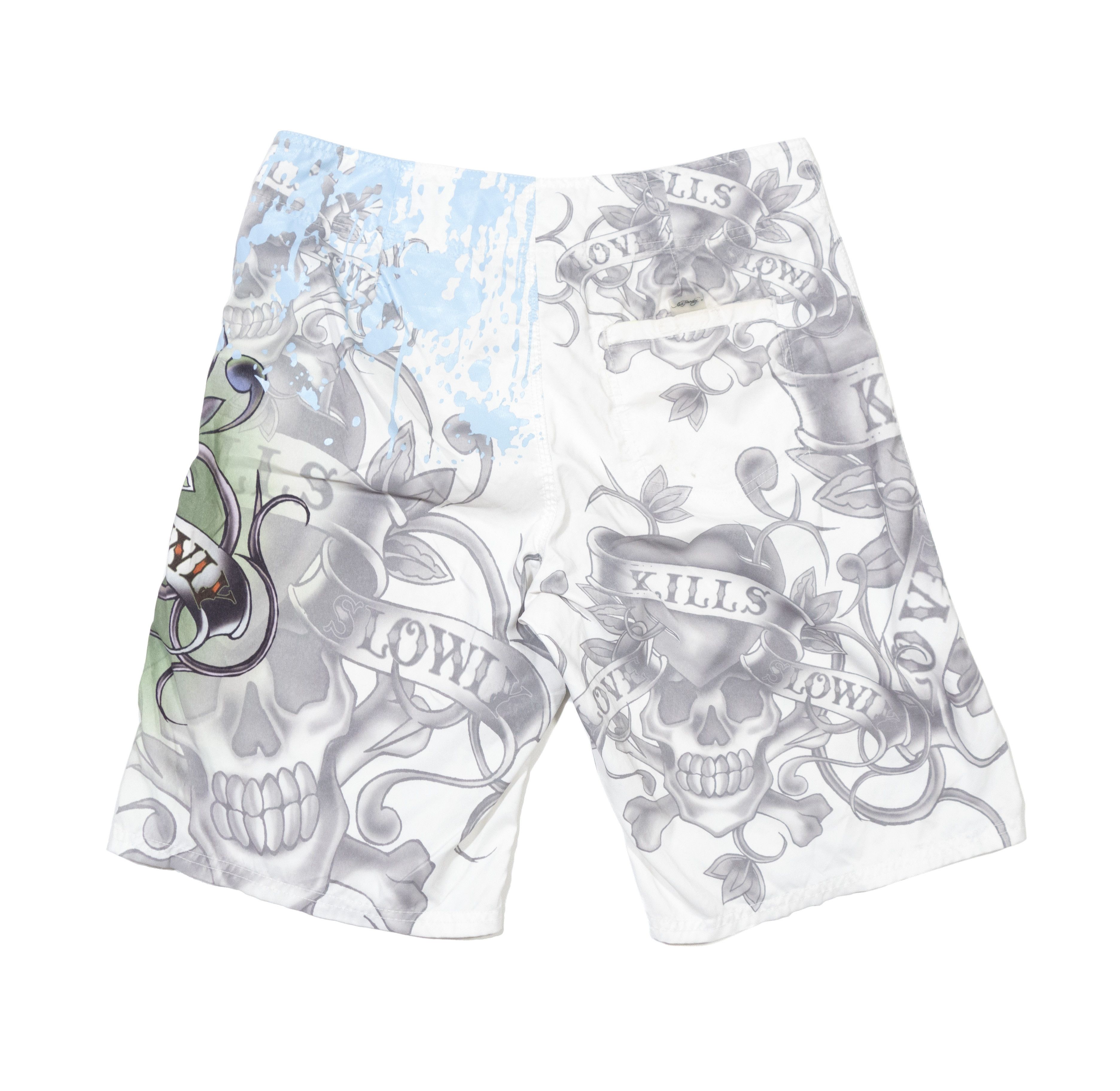Ed Hardy 00S Skull Printed All Over Surf Shorts Vintage Size US 32 / EU 48 - 2 Thumbnail