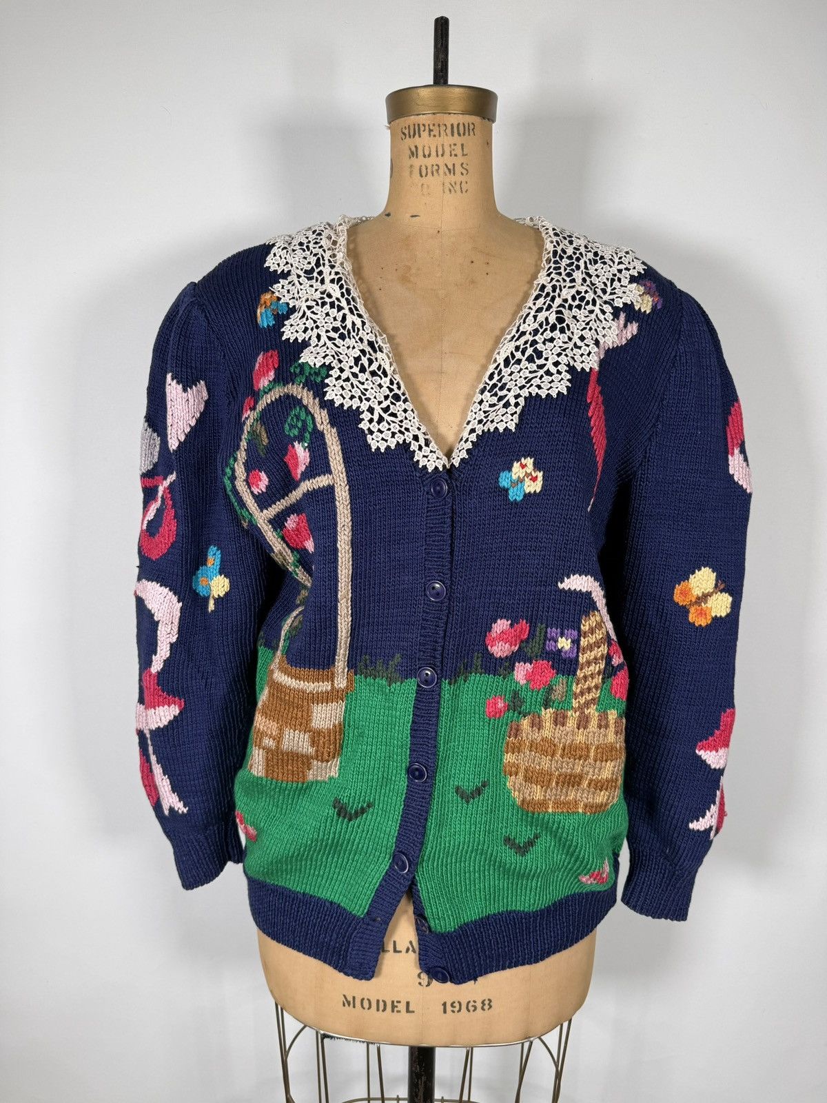Vintage Vintage 1988 Berek Hand Knitted Pima Cotton Garden Sweater Size L / US 10 / IT 46 - 1 Thumbnail