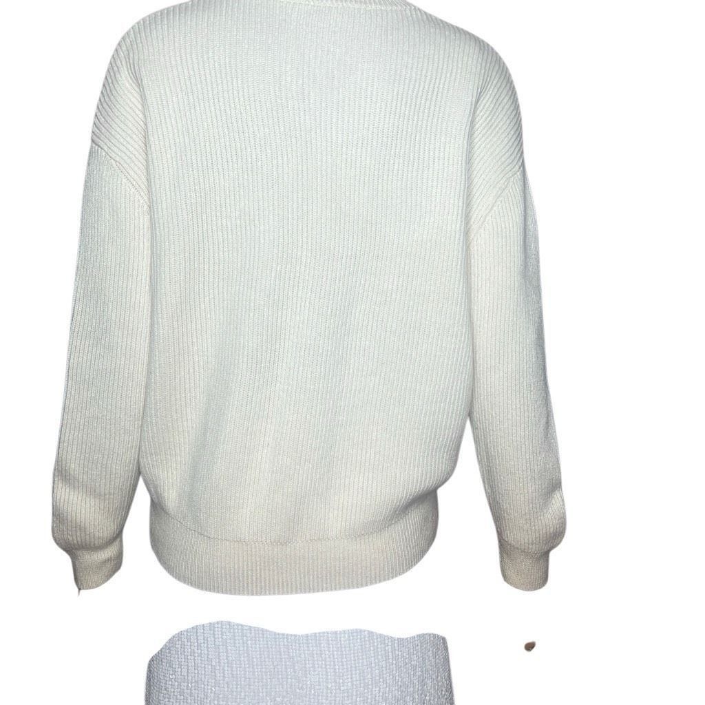 Zara Zara White Wool V-neck Ribbed Sweater Size S / US 4 / IT 40 - 5 Thumbnail