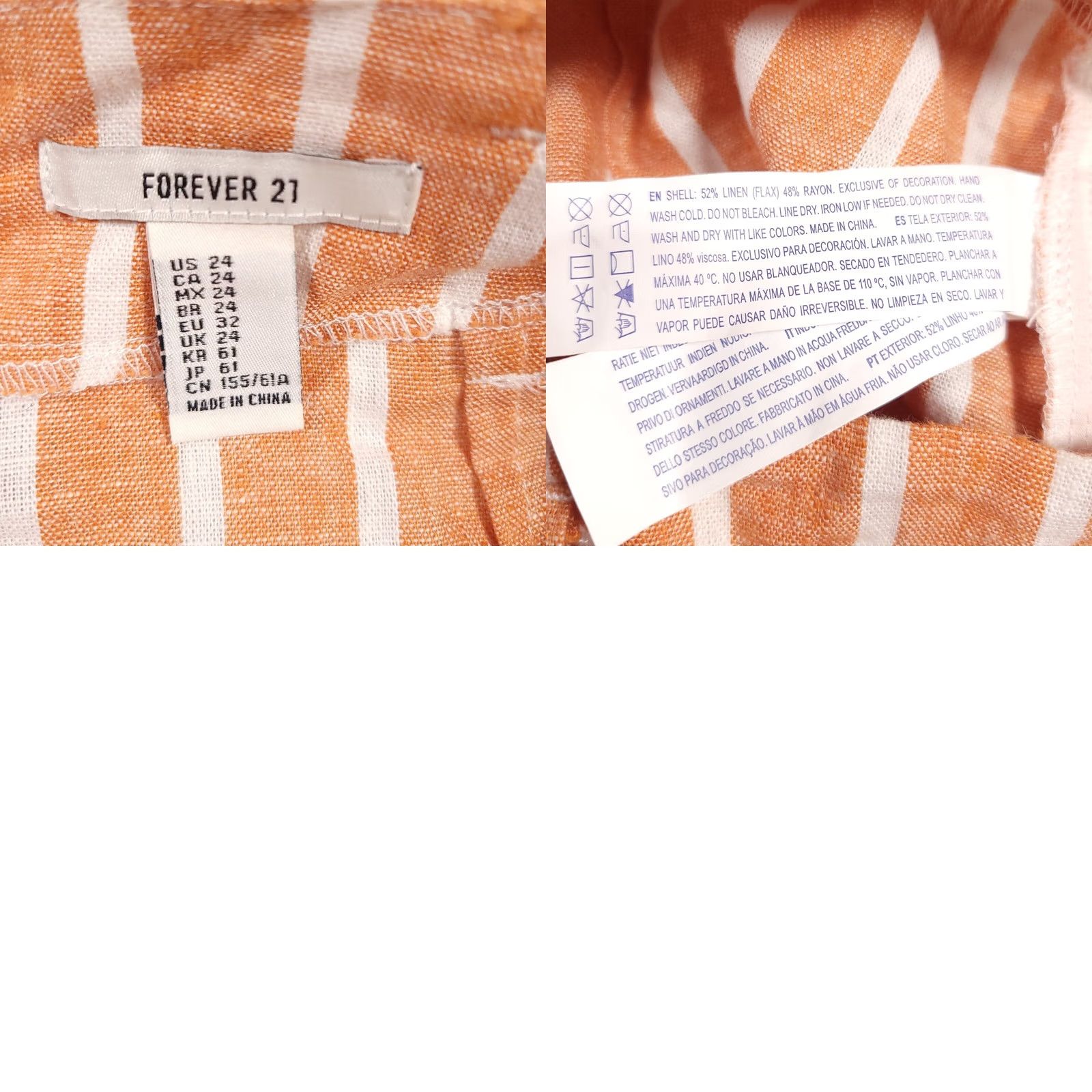 Forever 21 Forever 21 Shorts Women's Size 24 Orange Ivory Striped Linen Pleated Zip Pockets Size 42" / US 20 - 9 Thumbnail